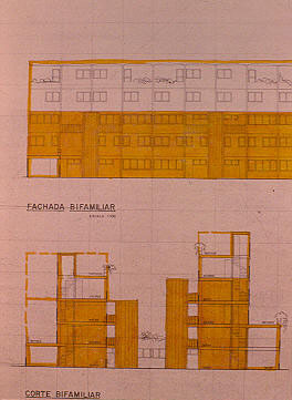 Fachada y corte bifamiliar, Ciudad Bachue
CEHAP
Tova Solo 1983
Palabras clave: DESARROLLO PROGRESIVO