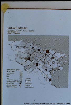 Mapa ciudades dentro de la Ciudad  Bogota: Suba y Bachue del Proyecto de Vivienda Ciudad Bachue en Bogota
PEVAL, Tova Solo, 1983
