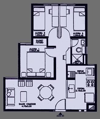 Plano apartamento tipo A conjunto Prado de villanueva
LUIS FERNANDO GONZALEZ, 2004
Palabras clave: PLANOS APARTAMENTOS