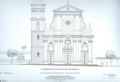 Catedral de Santafe de Antioquia: levantamiento planimétrico - fachada principal
Levantamiento Rodrigo Restrepo, Jaime Alonso Berrio, Adolfo León Ramírez; Dibujo Marta Elena Pérez. 2002
Palabras clave: Patrimonio Iglesias Santafé de Antioquia