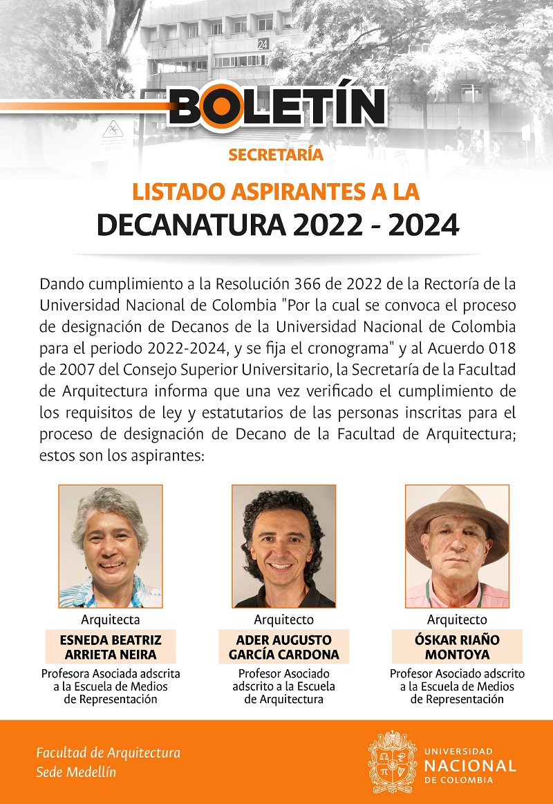 Listado de aspirantes a la Decanatura 2022-2024