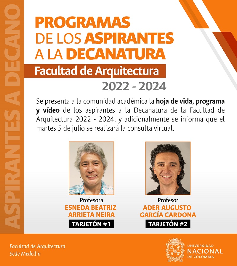 Propuestas de aspirantes a la Decanatura Facultad de Arquitectura periodo 2022 - 2024
