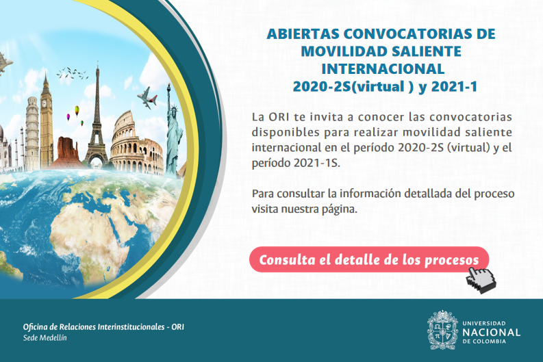 Abiertas Convocatorias de Movilidad Académica Saliente Internacional 2020-2S y 2021-1S